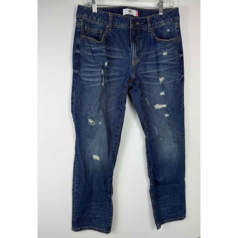Cabi Womens Blue Distressed Straight Leg Boyfriend Jeans Size 6